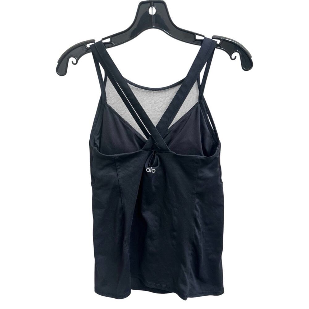 Alo Yoga Tank Top Womens M Black Carmen Mesh Halter Criss Cross Back Shelf Bra - Picture 2 of 6